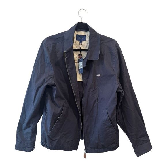 GANT Jacket Mens Medium Evening Blue Cotton Windcheater Coat Full Zip Logo M - Picture 1 of 10